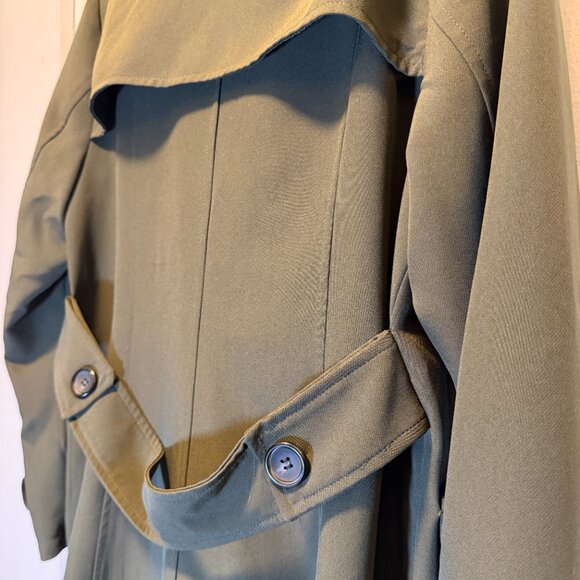 Olive Green Maxi Trench Coat Large - Picture 3 of 4